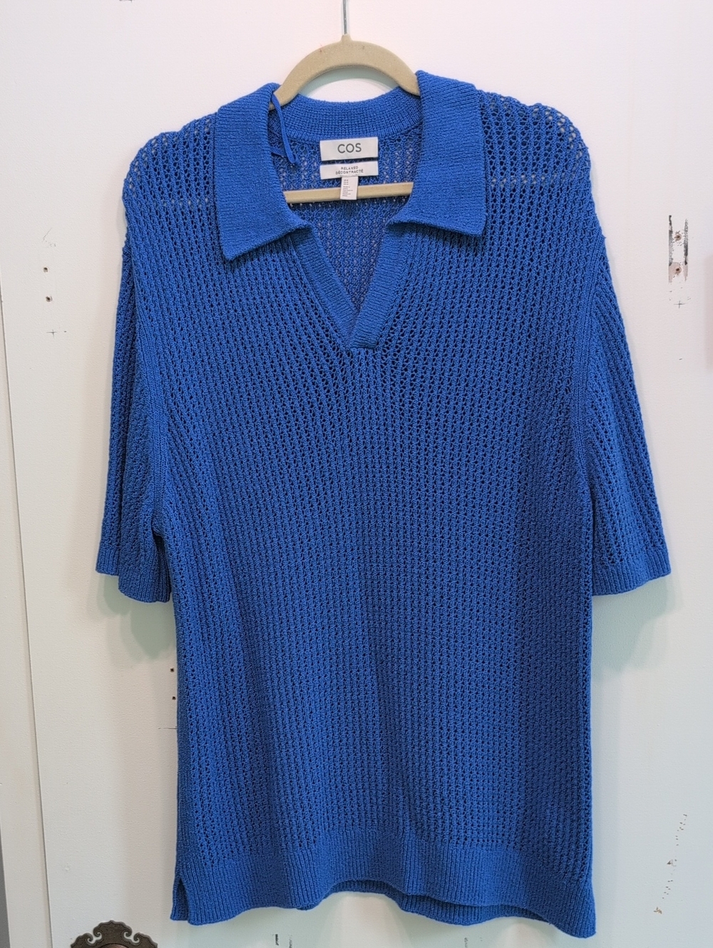 COS Royal Blue Open-Knit Polo Top